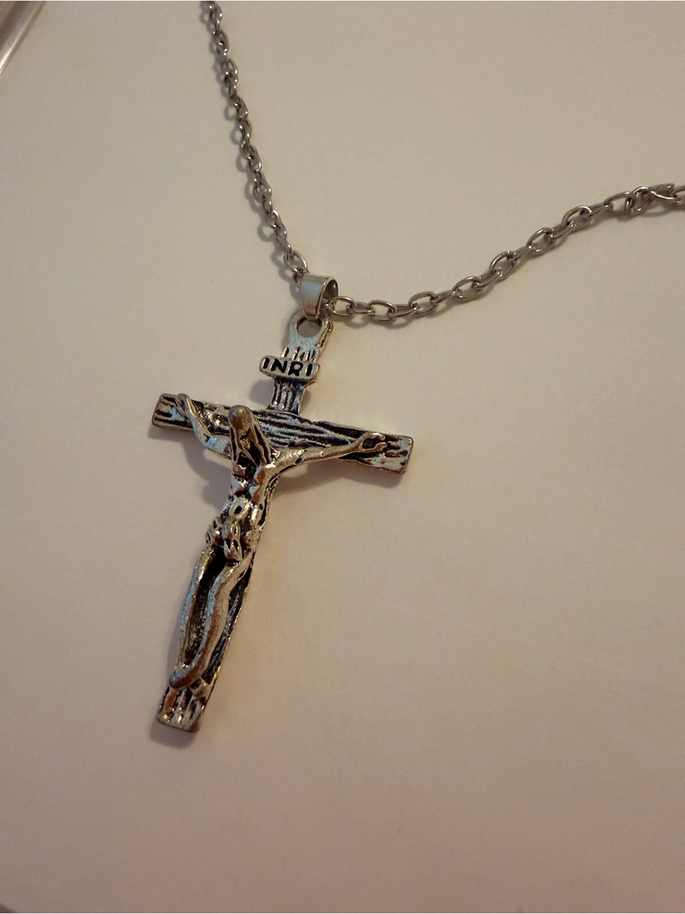 Silver Tone Crucifix Pendant Necklace.
